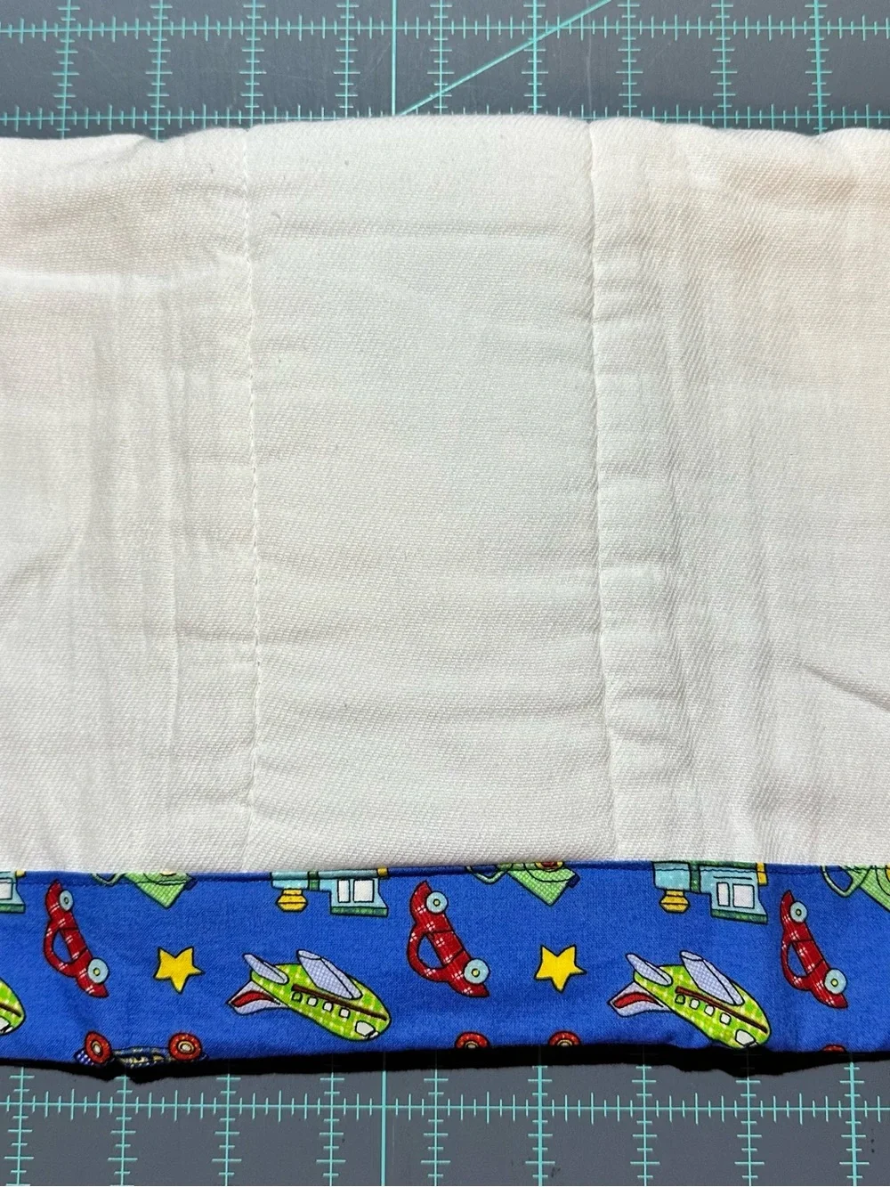 Bib - Burp Cloth - Diaper Pouch Set in Blue Cotton Fabric, Transportation Print